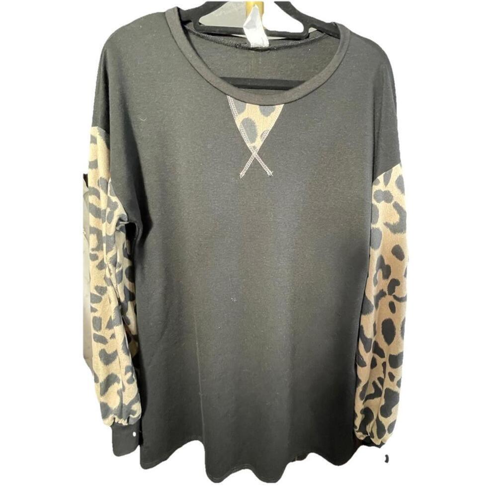 Unbranded Black Tan Leopard Animal Print Long Sleeve Top - Size Small